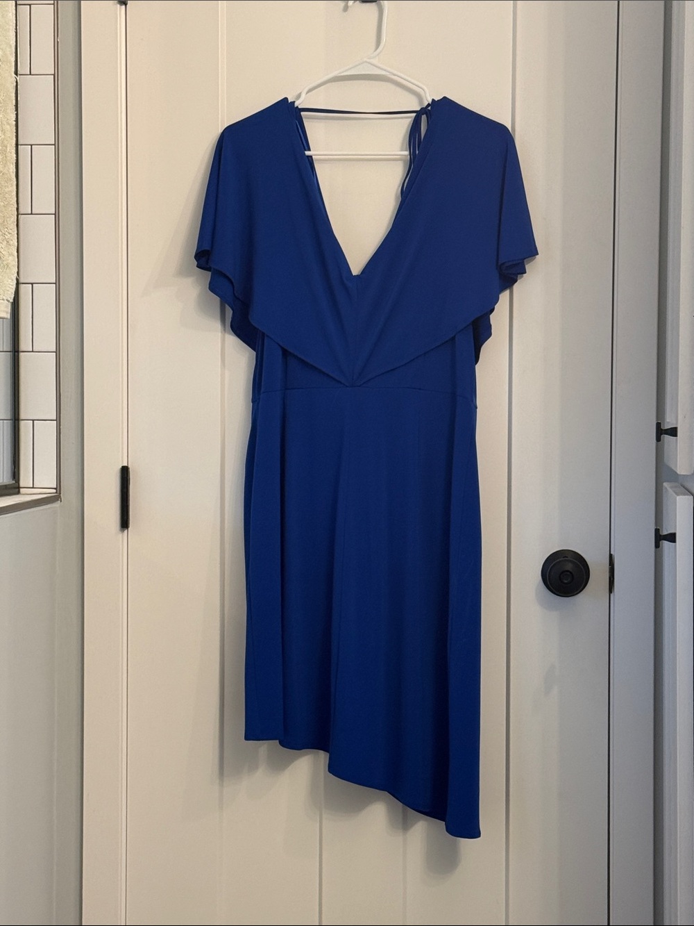 Cushnie Royal Blue Asymmetrical V-Neck Midi Dress